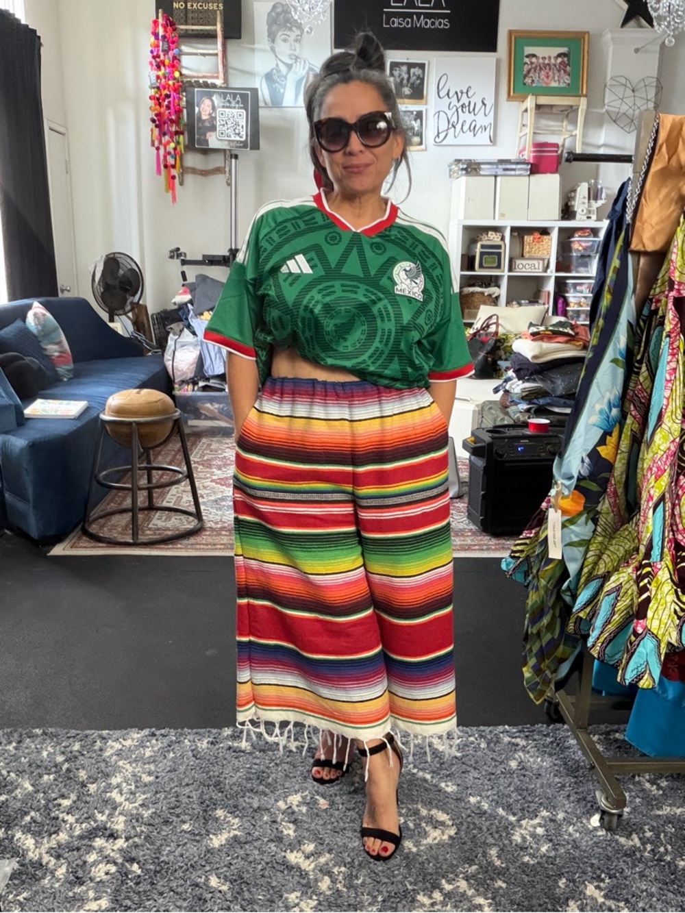 LALA Reworked Crop Zarape Pants Elastic Waist 29, fits M/L